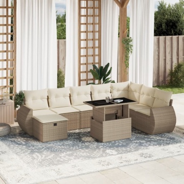 Set canapele de grădină, 9 piese, cu perne, bej, poliratan - Img 1
