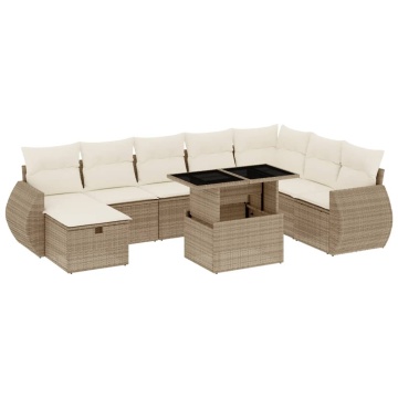 Set canapele de grădină, 9 piese, cu perne, bej, poliratan - Img 2