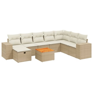 Set canapele de grădină, 9 piese, cu perne, bej, poliratan - Img 2