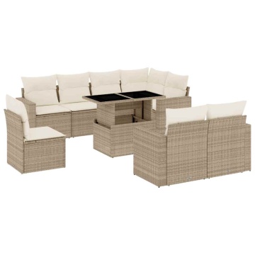 Set canapele de grădină, 9 piese, cu perne, bej, poliratan - Img 2