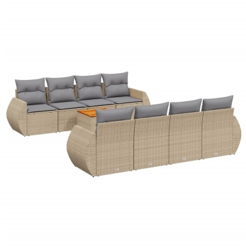 Set canapele de grădină, 9 piese, cu perne, bej, poliratan - Img 2