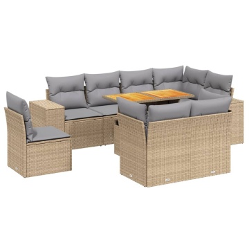 Set canapele de grădină, 9 piese, cu perne, bej, poliratan - Img 2