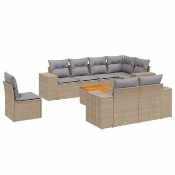 Set canapele de grădină, 9 piese, cu perne, bej, poliratan - Img 2