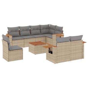 Set canapele de grădină, 9 piese, cu perne, bej, poliratan - Img 2