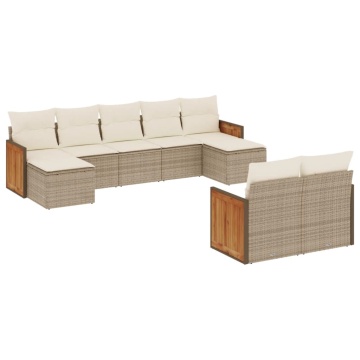 Set canapele de grădină, 9 piese, cu perne, bej, poliratan - Img 2