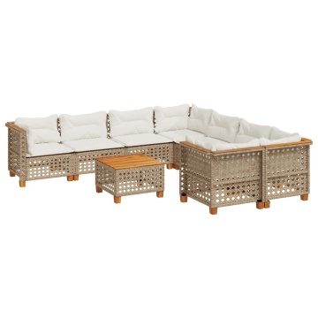 Set canapele de grădină, 9 piese, cu perne, bej, poliratan - Img 2