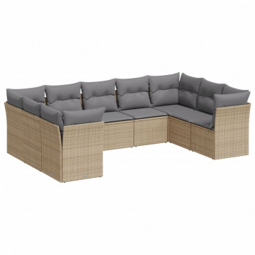 Set canapele de grădină, 9 piese, cu perne, bej, poliratan - Img 2