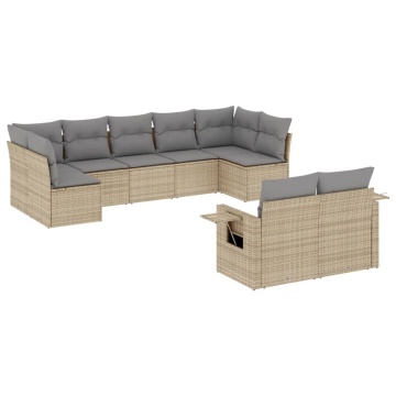 Set canapele de grădină, 9 piese, cu perne, bej, poliratan - Img 2