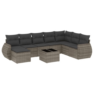 Set canapele de grădină, 9 piese, cu perne, gri, poliratan - Img 2
