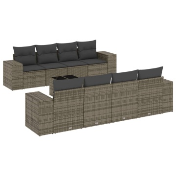 Set canapele de grădină, 9 piese, cu perne, gri, poliratan - Img 2