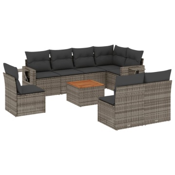 Set canapele de grădină, 9 piese, cu perne, gri, poliratan - Img 2