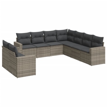 Set canapele de grădină, 9 piese, cu perne, gri, poliratan - Img 2