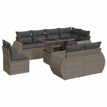 Set canapele de grădină, 9 piese, cu perne, gri, poliratan - Img 2