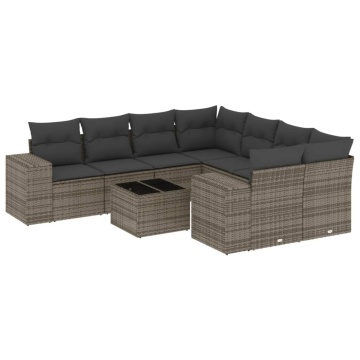 Set canapele de grădină, 9 piese, cu perne, gri, poliratan - Img 2