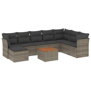 Set canapele de grădină, 9 piese, cu perne, gri, poliratan - Img 2
