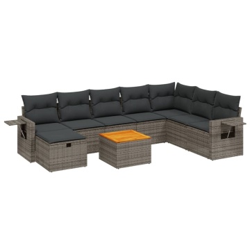 Set canapele de grădină, 9 piese, cu perne, gri, poliratan - Img 2