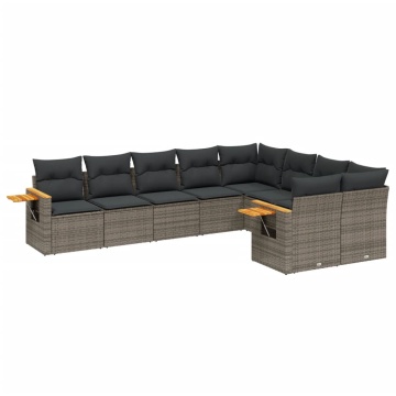 Set canapele de grădină, 9 piese, cu perne, gri, poliratan - Img 2