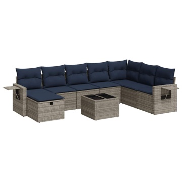 Set canapele de grădină, 9 piese, cu perne, gri, poliratan - Img 2