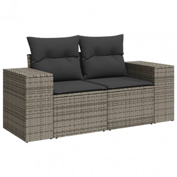 Set canapele de grădină, 9 piese, cu perne, gri, poliratan - Img 3
