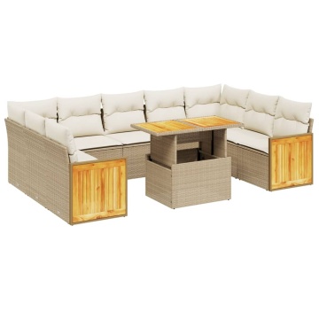 Set canapele de grădină cu perne, 10 piese, bej, poliratan - Img 2