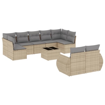 Set canapele de grădină cu perne, 10 piese, bej, poliratan - Img 2