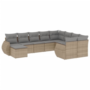 Set canapele de grădină cu perne, 10 piese, bej, poliratan - Img 2