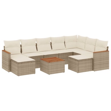 Set canapele de grădină cu perne, 10 piese, bej, poliratan - Img 2