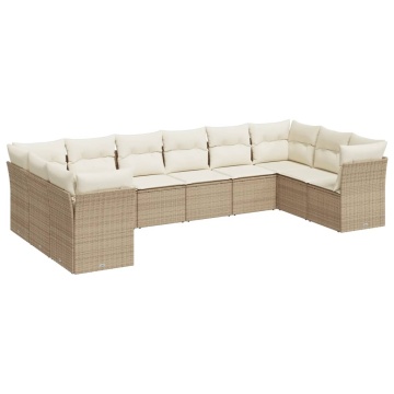 Set canapele de grădină cu perne, 10 piese, bej, poliratan - Img 2