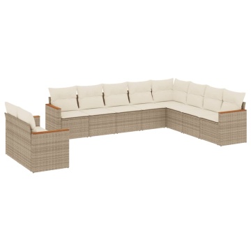 Set canapele de grădină cu perne, 10 piese, bej, poliratan - Img 2