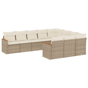 Set canapele de grădină cu perne, 10 piese, bej, poliratan - Img 2
