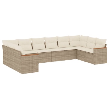 Set canapele de grădină cu perne, 10 piese, bej, poliratan - Img 2