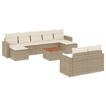 Set canapele de grădină cu perne, 10 piese, bej, poliratan - Img 2