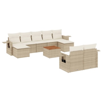 Set canapele de grădină cu perne, 10 piese, bej, poliratan - Img 2