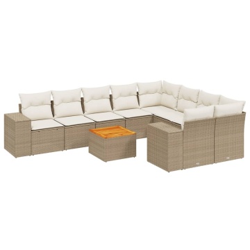 Set canapele de grădină cu perne, 10 piese, bej, poliratan - Img 2