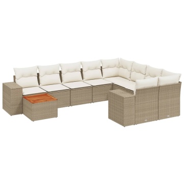 Set canapele de grădină cu perne, 10 piese, bej, poliratan - Img 2