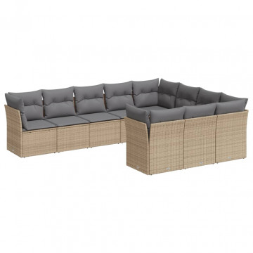 Set canapele de grădină cu perne, 10 piese, bej, poliratan - Img 2