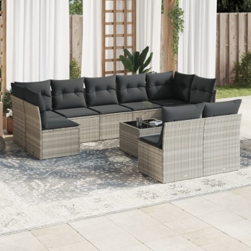 Set canapele de grădină cu perne 10 piese gri deschis poliratan - Img 1