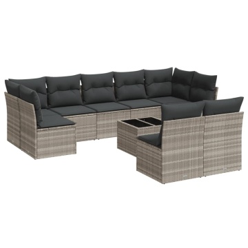 Set canapele de grădină cu perne 10 piese gri deschis poliratan - Img 2