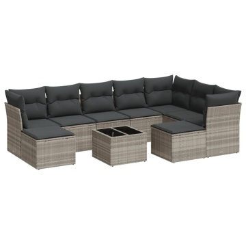 Set canapele de grădină cu perne 10 piese gri deschis poliratan - Img 2