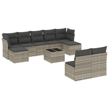 Set canapele de grădină cu perne 10 piese gri deschis poliratan - Img 2