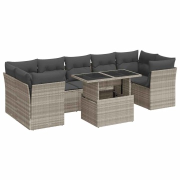 Set canapele de grădină cu perne 10 piese gri deschis poliratan - Img 2