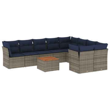 Set canapele de grădină cu perne, 10 piese, gri, poliratan - Img 2