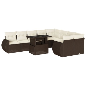 Set canapele de grădină cu perne, 10 piese, maro, poliratan - Img 2