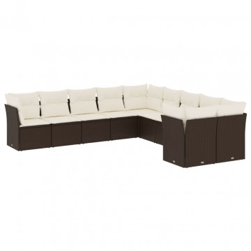 Set canapele de grădină cu perne, 10 piese, maro, poliratan - Img 2