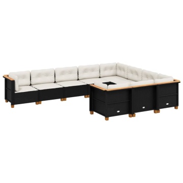 Set canapele de grădină cu perne, 10 piese, negru, poliratan - Img 2
