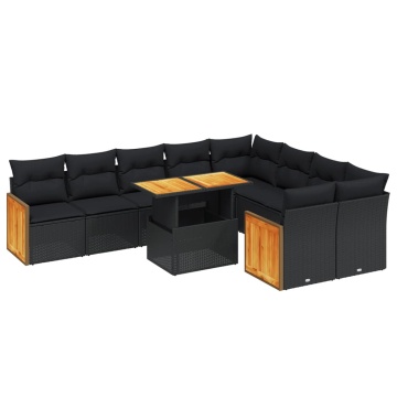 Set canapele de grădină cu perne, 10 piese, negru, poliratan - Img 2