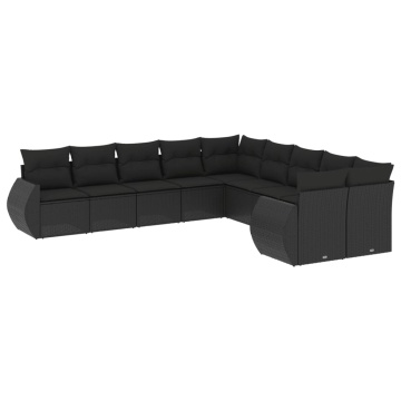 Set canapele de grădină cu perne, 10 piese, negru, poliratan - Img 2