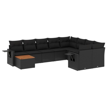 Set canapele de grădină cu perne, 10 piese, negru, poliratan - Img 2