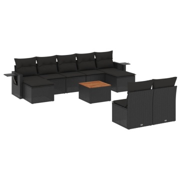 Set canapele de grădină cu perne, 10 piese, negru, poliratan - Img 2