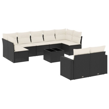 Set canapele de grădină cu perne, 10 piese, negru, poliratan - Img 2